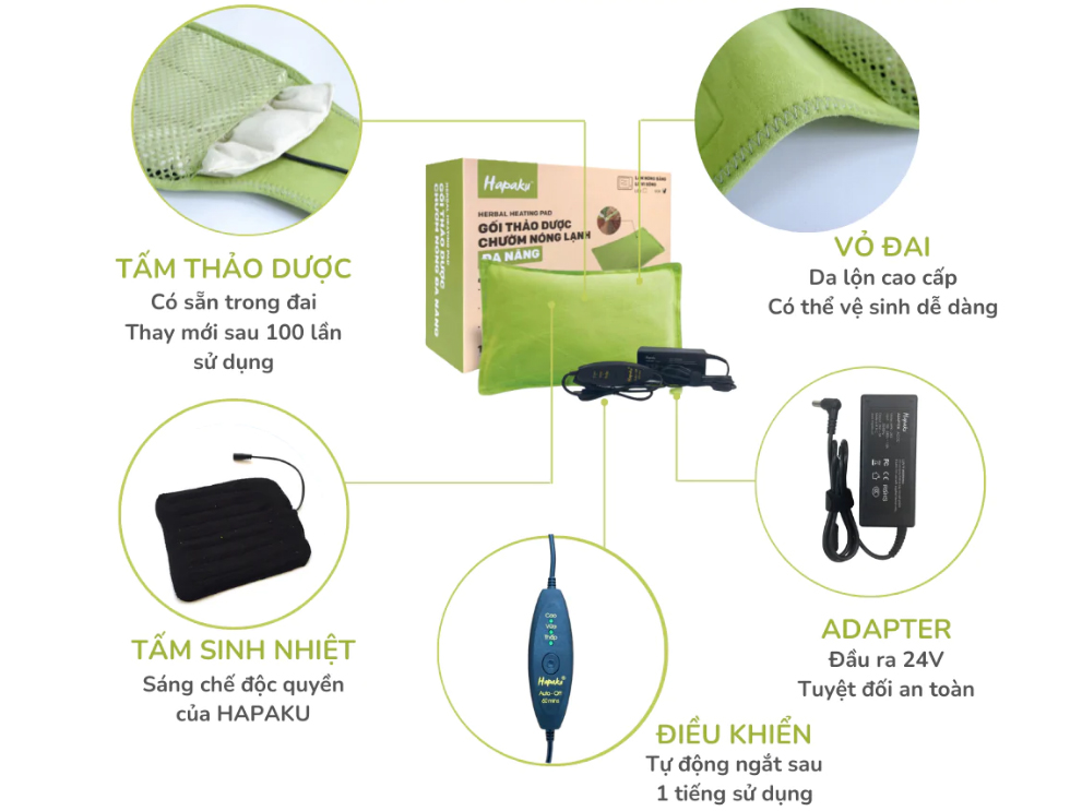 Gối chườm nóng thảo dược Hapaku điện 24V