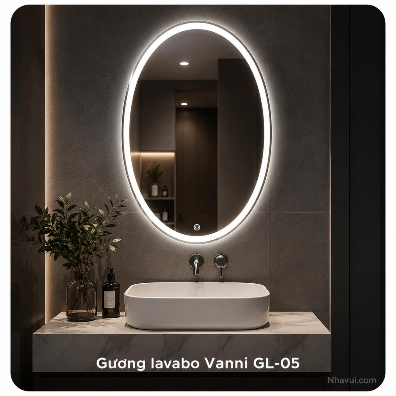 Gương lavabo LED Vanni GL-05 50x70cm hình oval cảm ứng