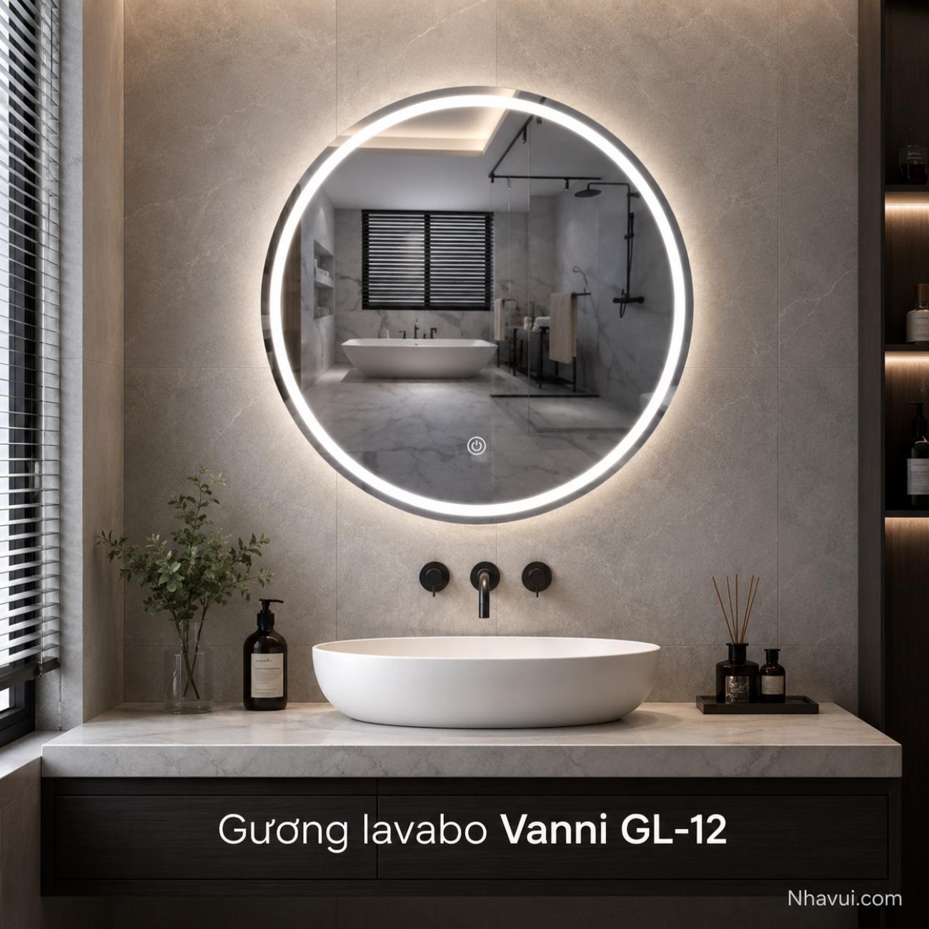 Gương lavabo LED Vanni GL-12 60x60cm hình tròn cảm ứng