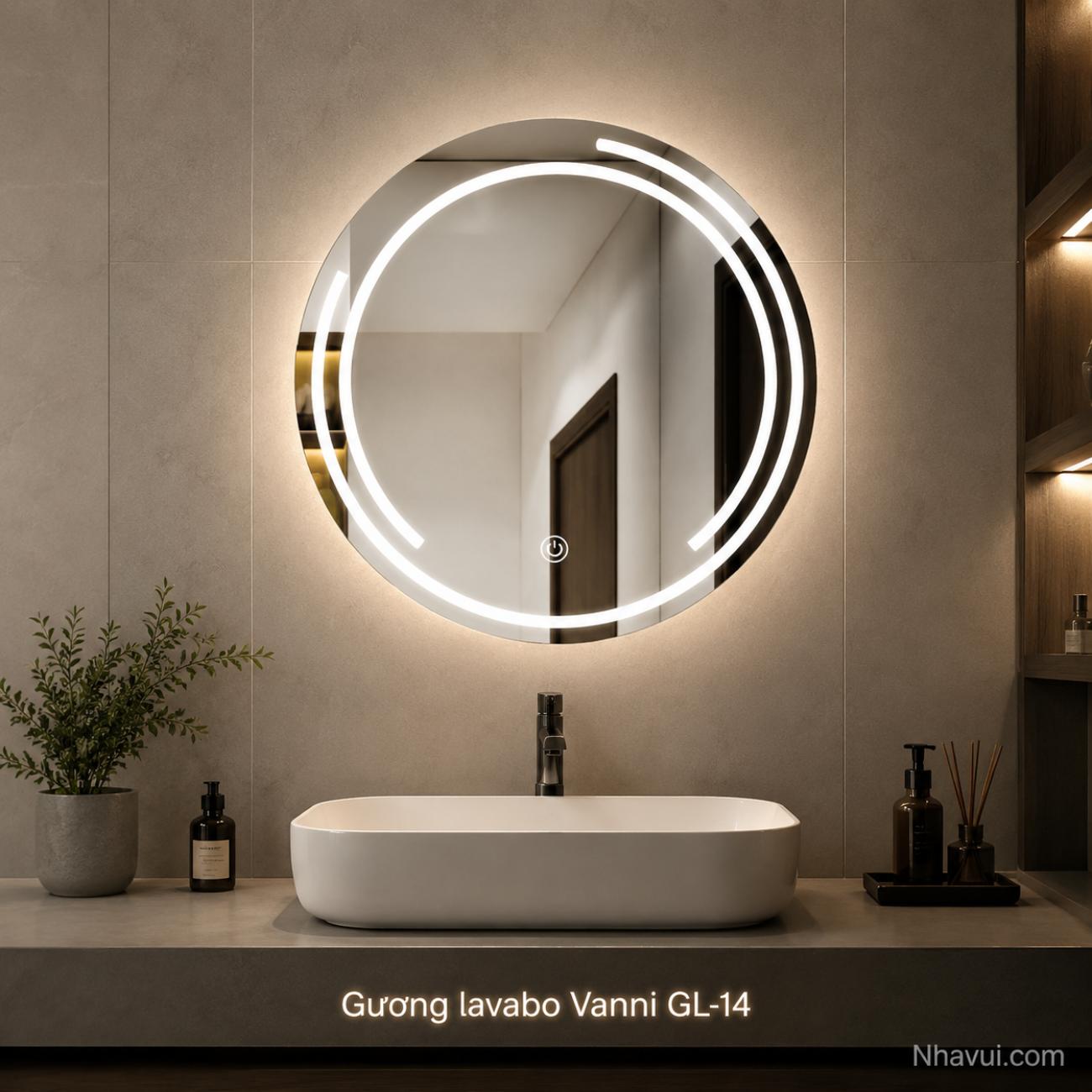Gương lavabo LED Vanni GL-14 60x60cm hình tròn sọc viền cảm ứng