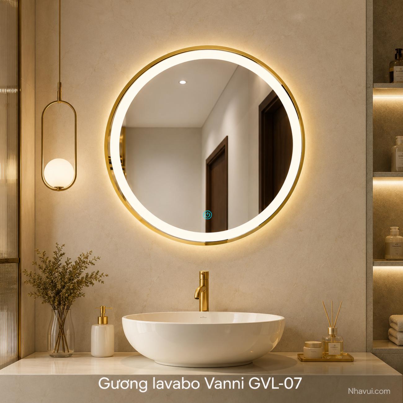 Gương lavabo LED Vanni GVL-07 – GVL-08 60x60cm viền inox có tủ