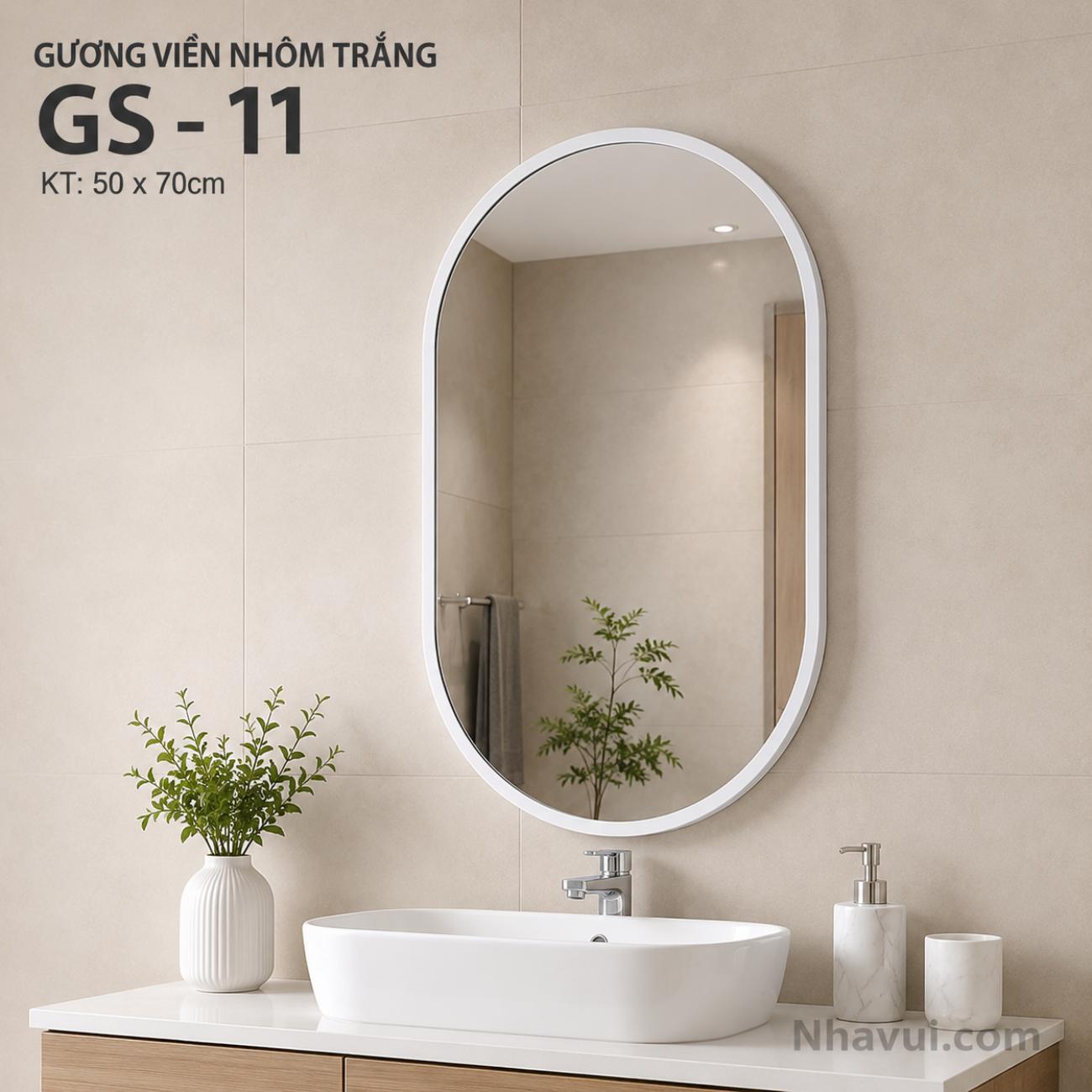 Gương viền nhôm trắng Vanni GS-11 50 x 70cm