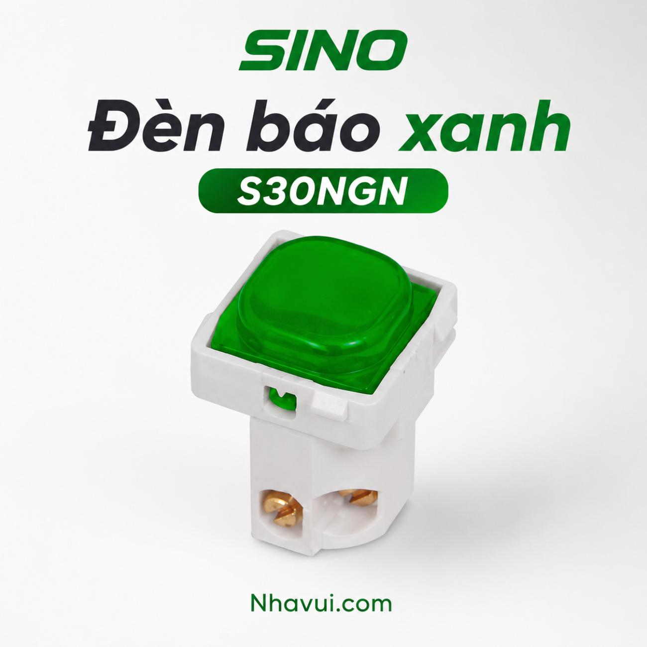Hạt đèn báo xanh 220VAC Sino S30NGN