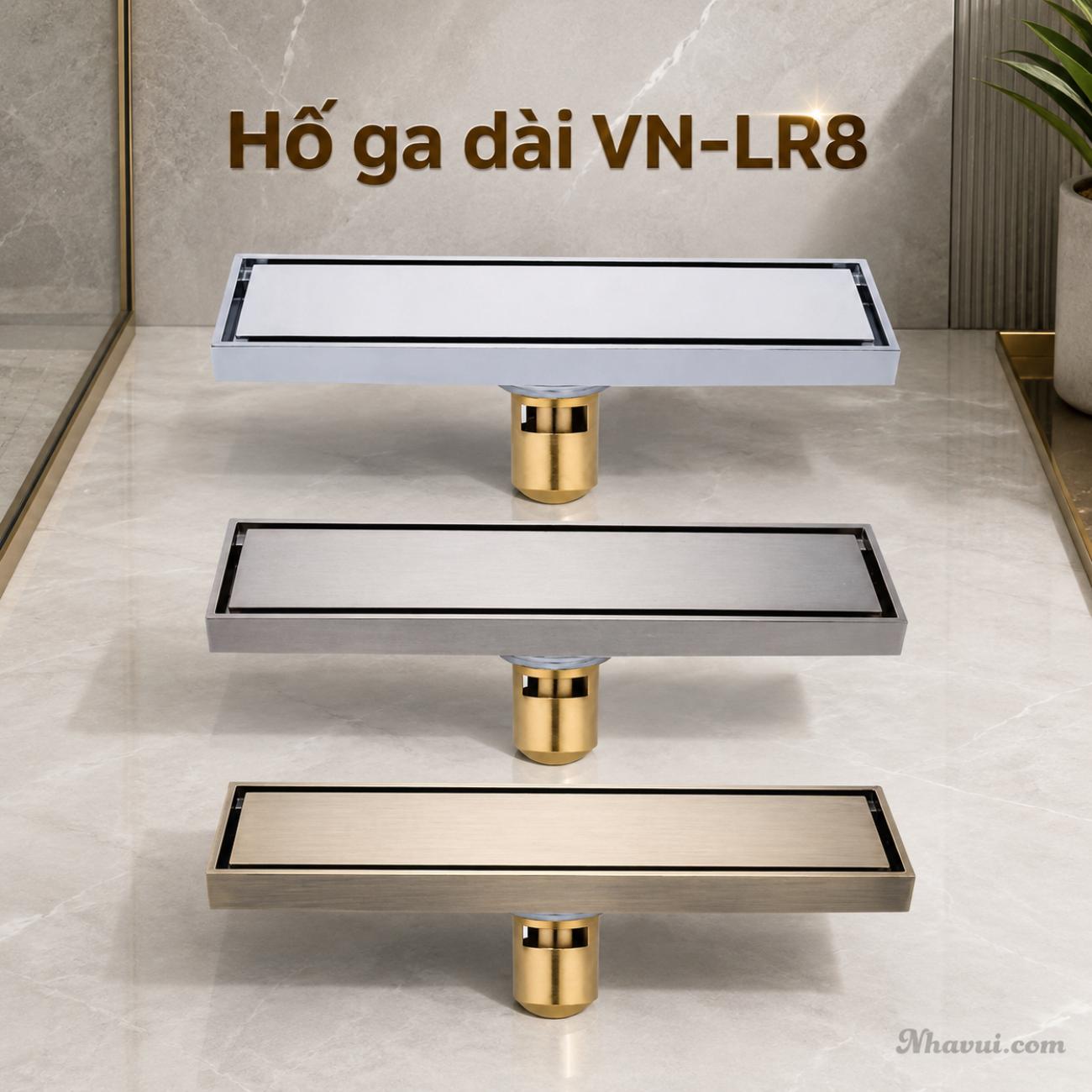 Hố ga dài Vanni VN-LR8 đồng thau crome 8x30cm