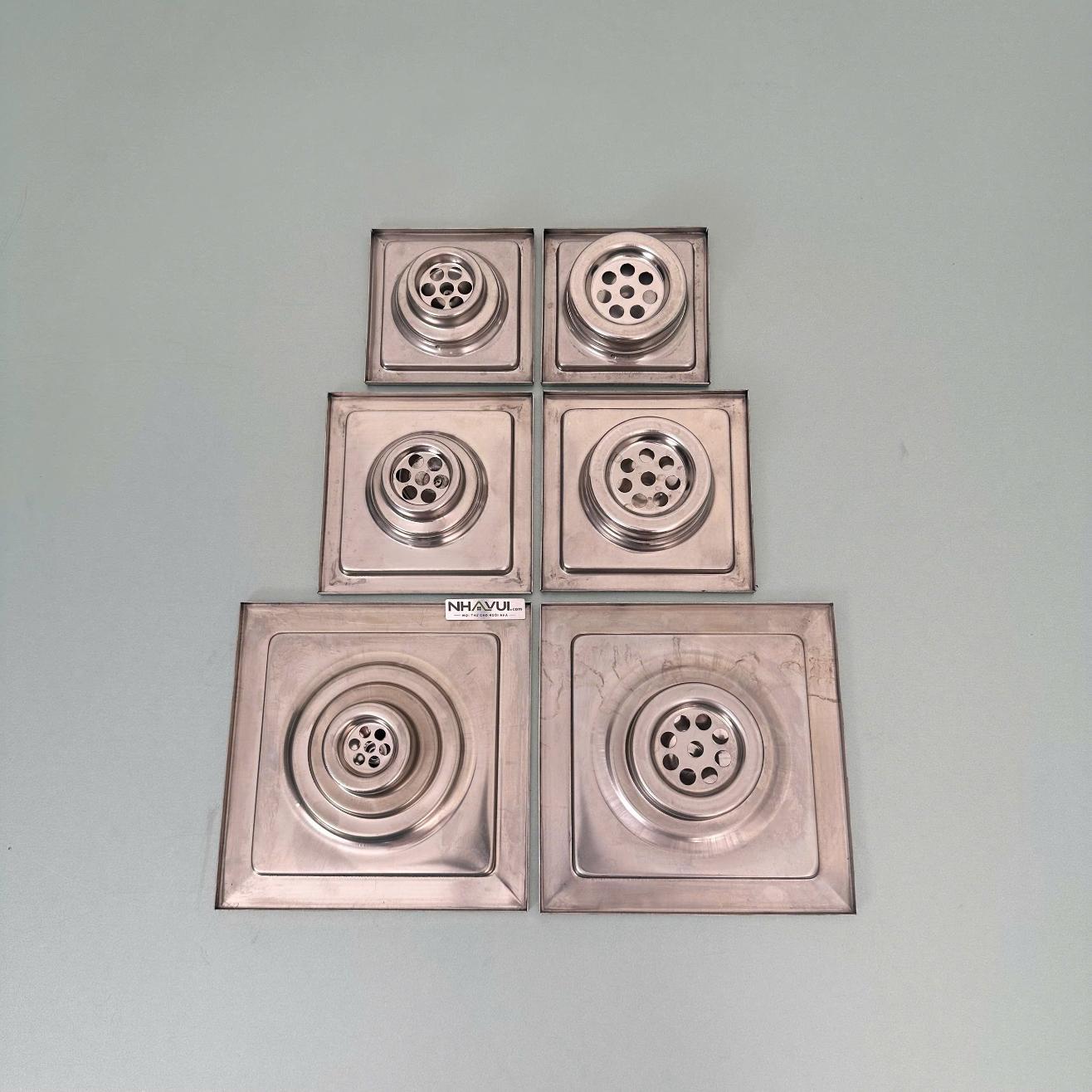 Hố ga vuông Vanni VN-LR6 đồng thau hoàn thiện chrome, mặt 12×12, 15×15, 20×20 cm – cỡ thoát Ø60, Ø90