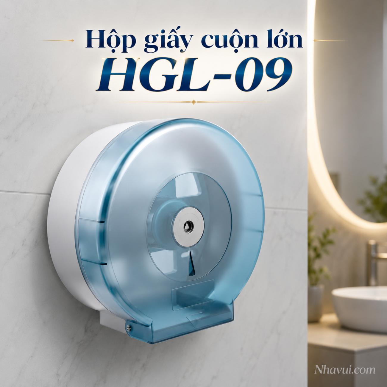 Hộp giấy cuộn lớn Vanni HGL-09 nhựa trắng cao cấp nắp xanh trong