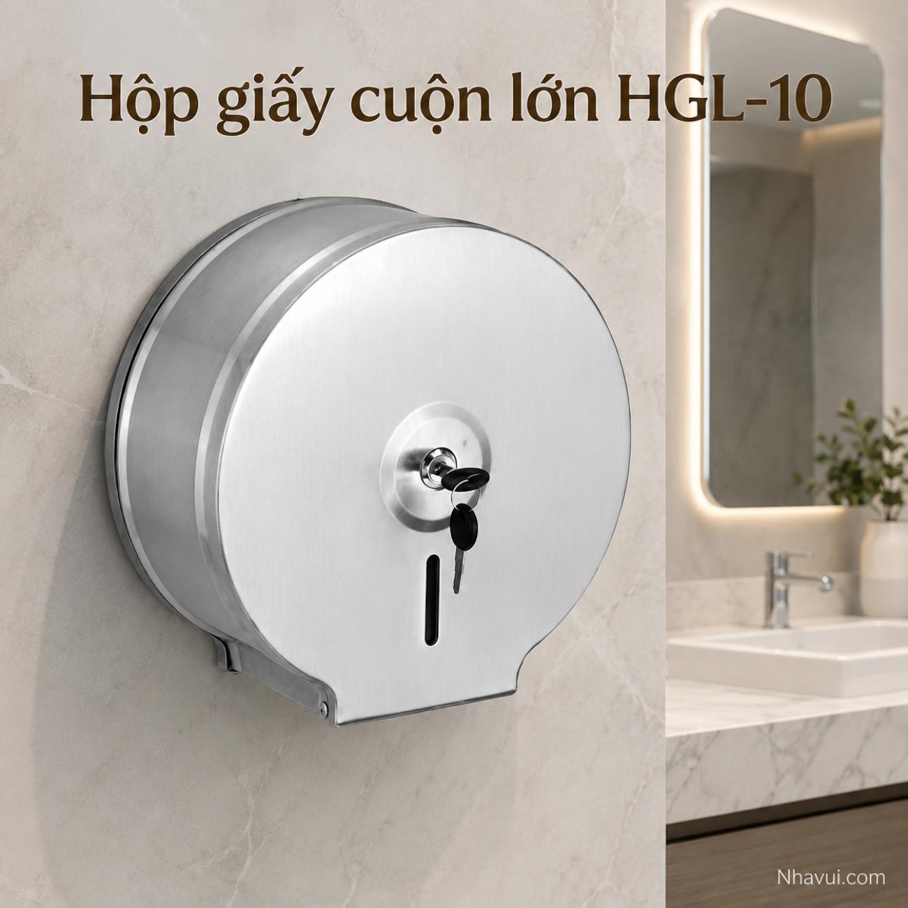 Hộp giấy cuộn lớn Vanni HGL-10 inox tròn dán tường chống gỉ