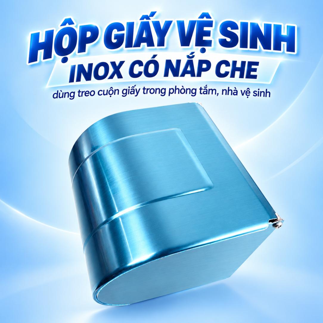 Hộp giấy vệ sinh inox có nắp che – dùng treo cuộn giấy trong phòng tắm, nhà vệ sinh