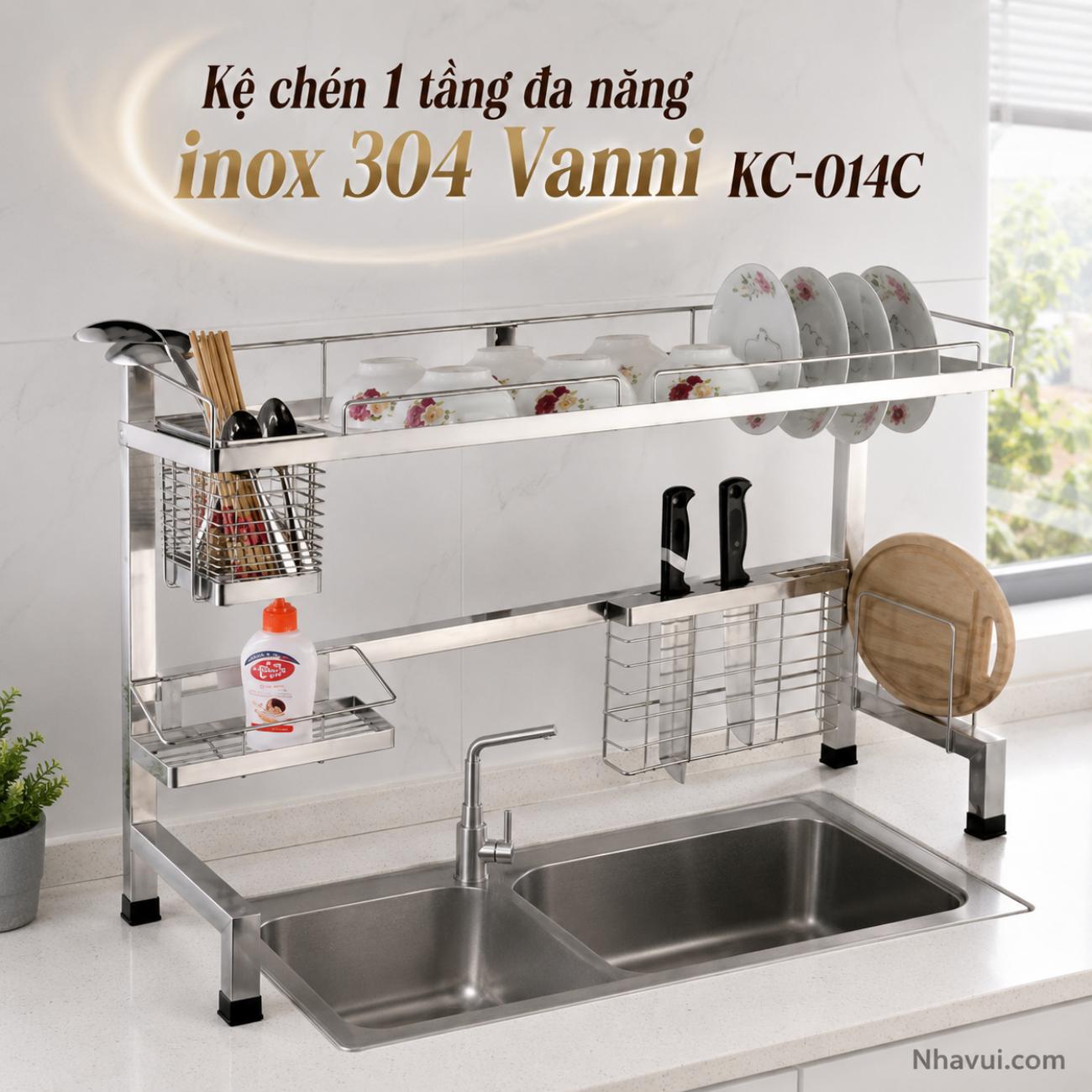 Kệ chén 1 tầng đa năng inox 304 Vanni KC-014C 28x90x55cm