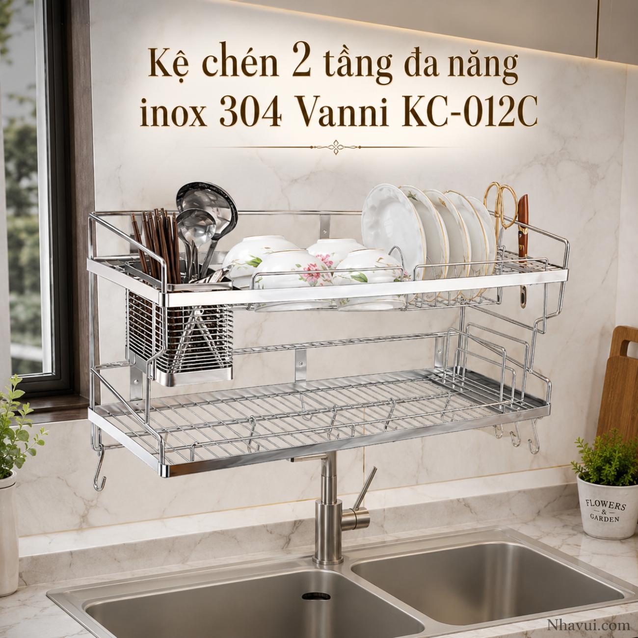Kệ chén 2 tầng đa năng inox 304 Vanni KC-012C