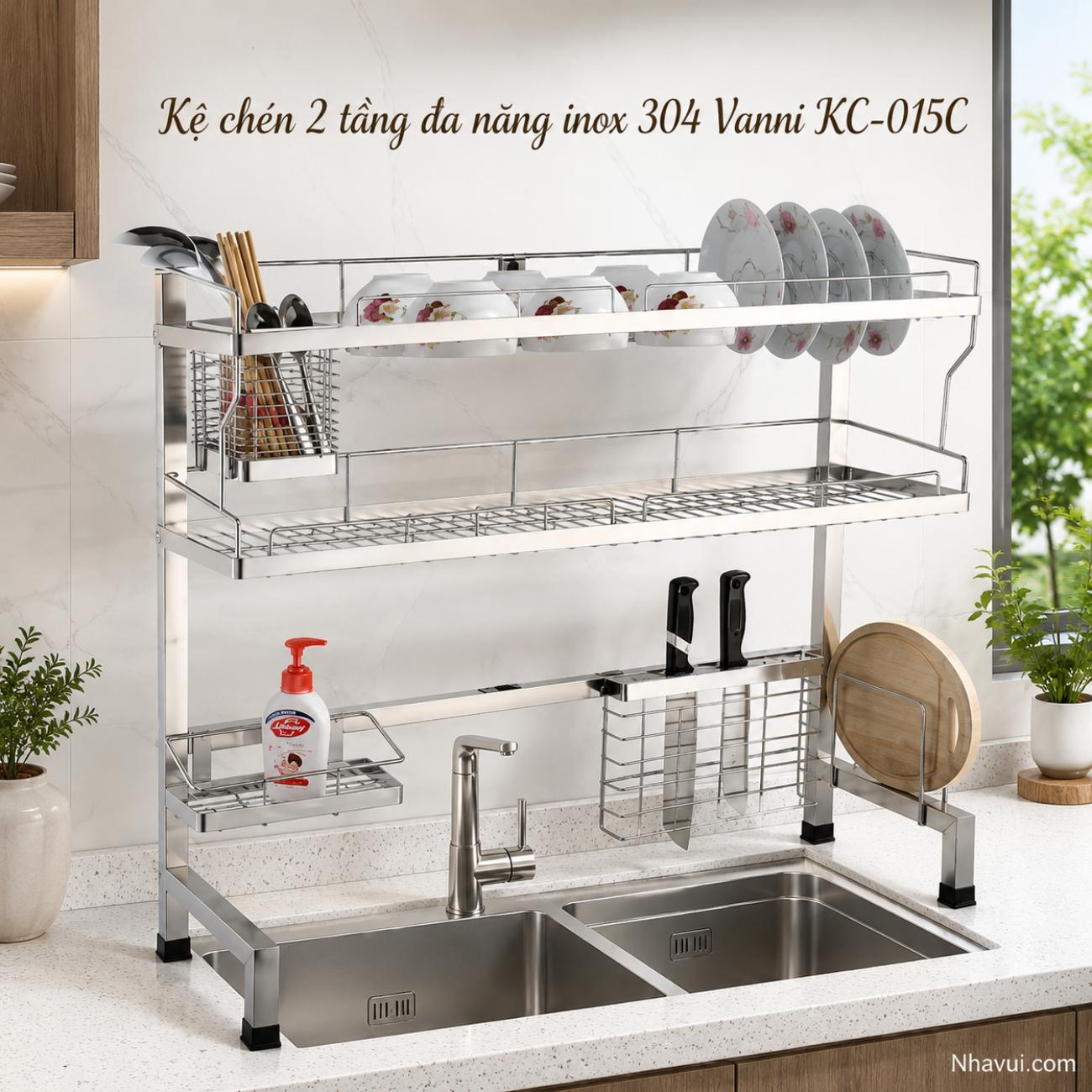 Kệ chén 2 tầng đa năng inox 304 Vanni KC-015C