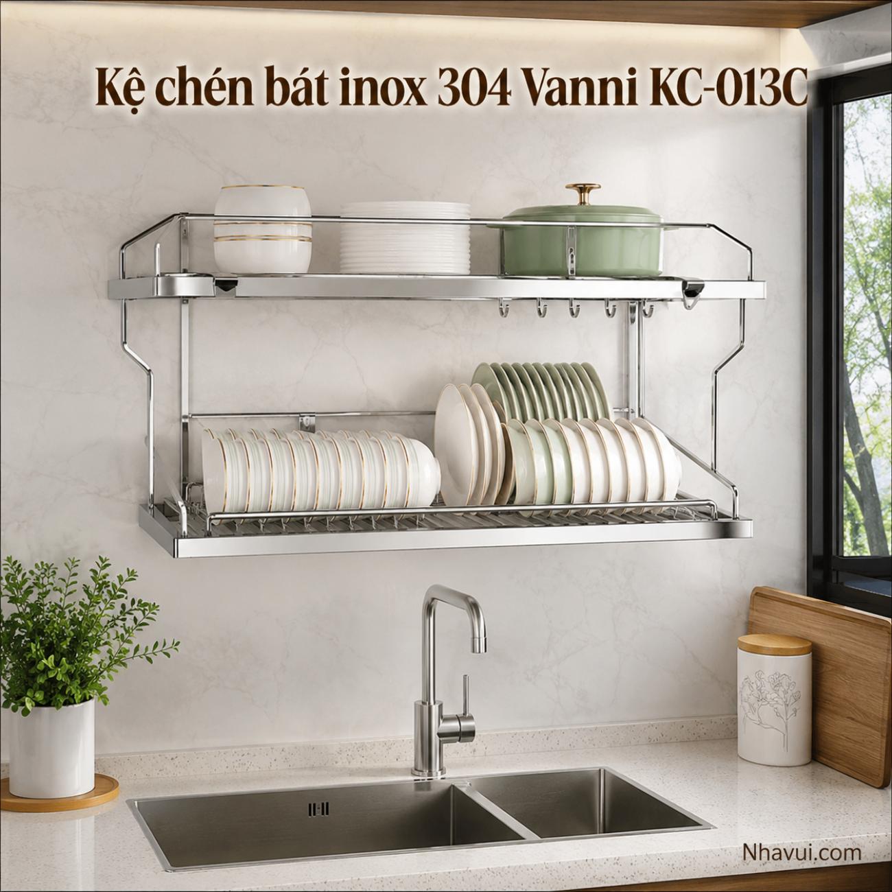 Kệ chén bát inox 304 Vanni KC-013C 2 tầng