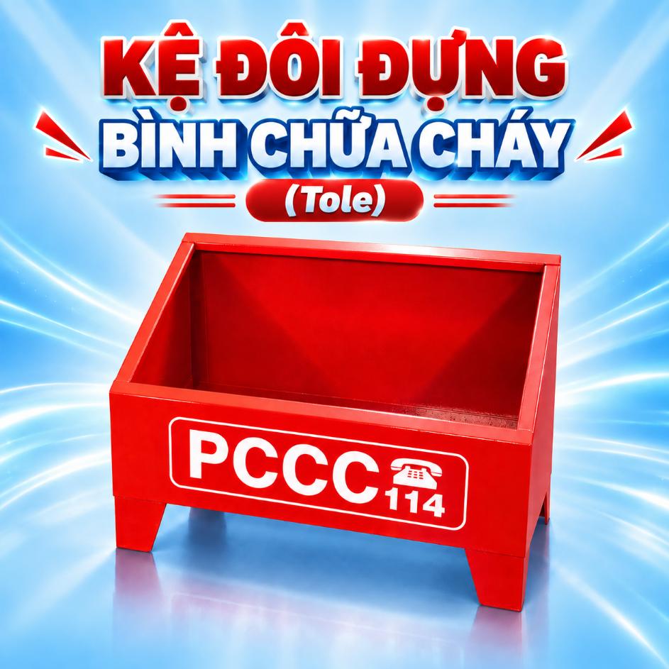 Kệ đôi đựng 2 bình chữa cháy bằng tole sơn đỏ