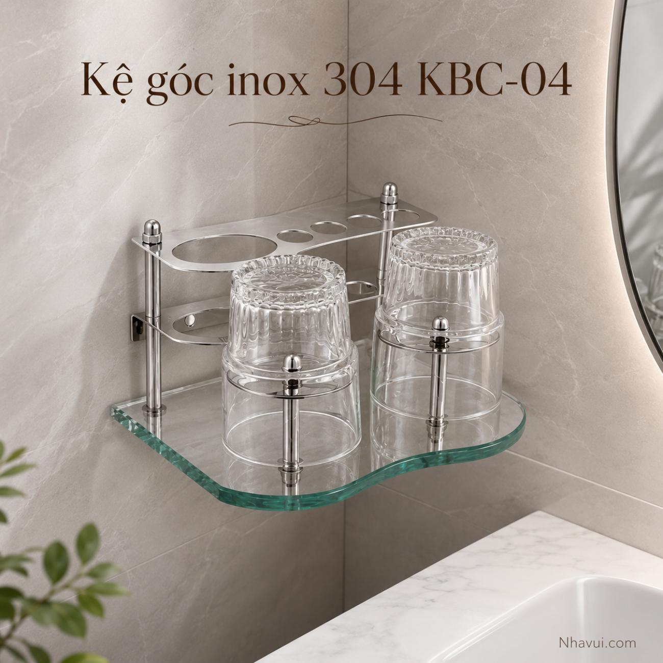 Kệ góc inox 304 Vanni KBC-04 kệ 2 tầng vuông kính để ly