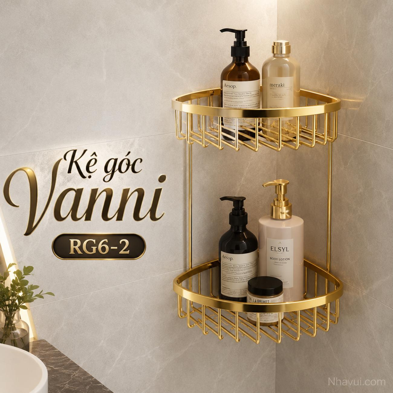 Kệ góc phòng tắm Vanni inox 304 2 tầng 20x20 cm RG3-2 RG4-2 RG6-2