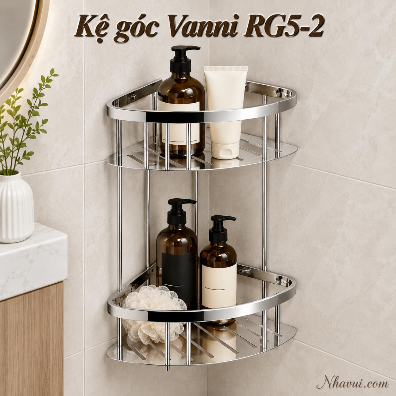 Kệ góc phòng tắm Vanni RG5-2 inox 201 2 tầng 20x20 cm