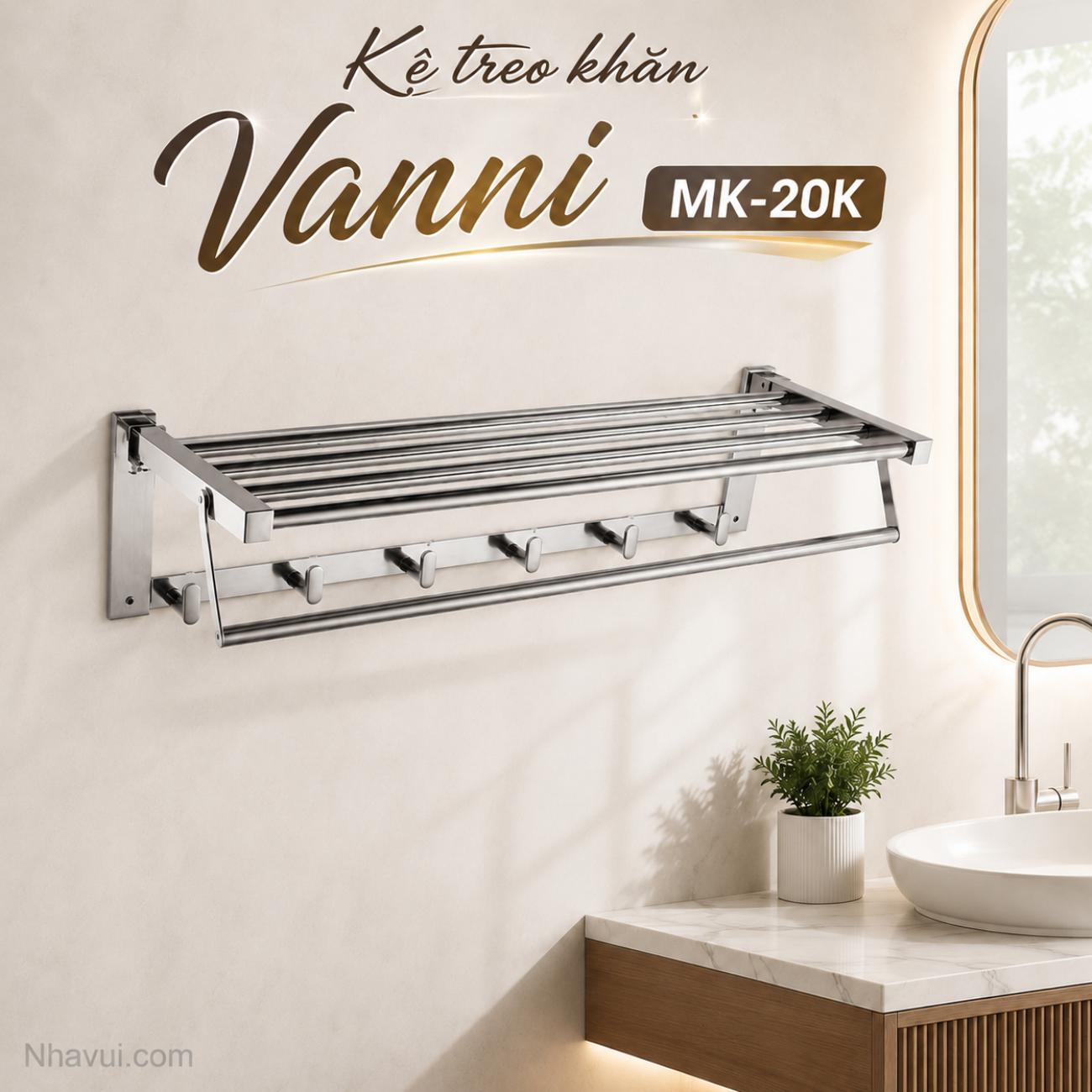 Kệ treo khăn Vanni MK-20K inox 304 bóng mờ gắn tường xếp thẳng được