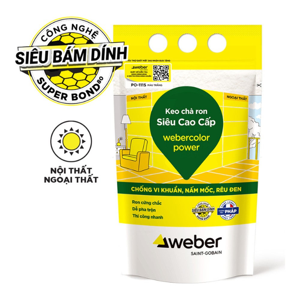 Keo chà ron chống rêu mốc Weber webercolor power PO111S gói 1kg (nội & ngoại thất)