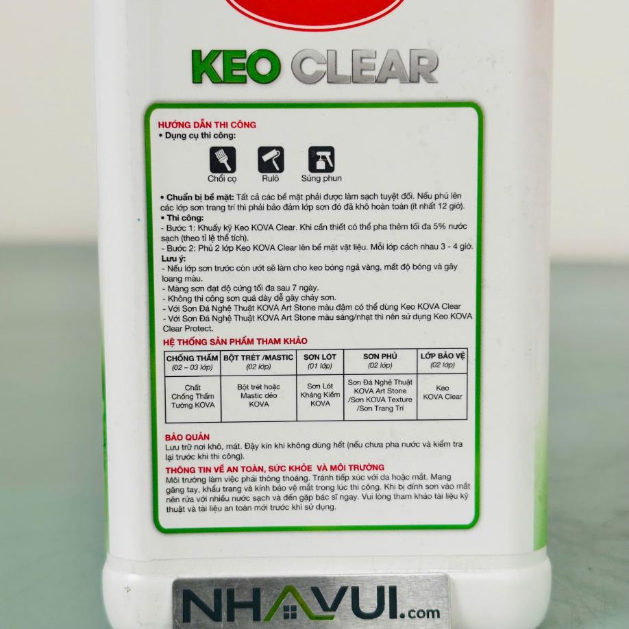 Keo KOVA Clear 1L, 5L – Lớp Phủ Bảo Vệ Mờ, Bóng