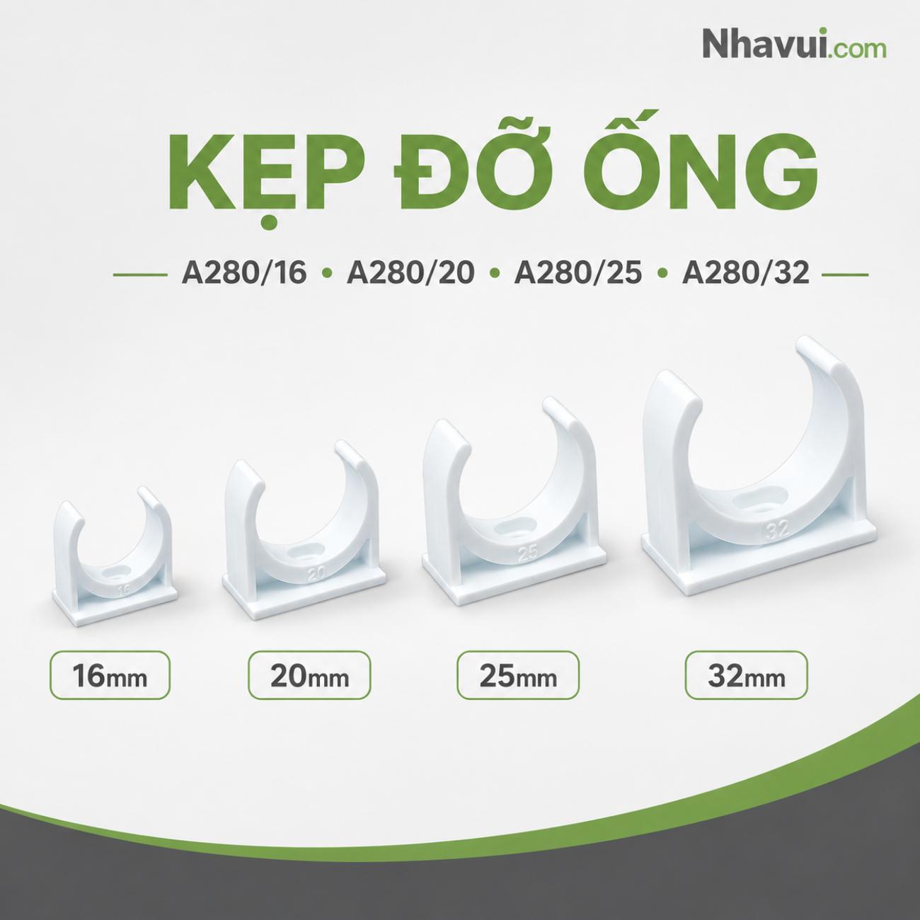 Kẹp đỡ ống MPE A280 dùng cho ống luồn điện Ø16mm Ø20mm Ø25mm Ø32mm