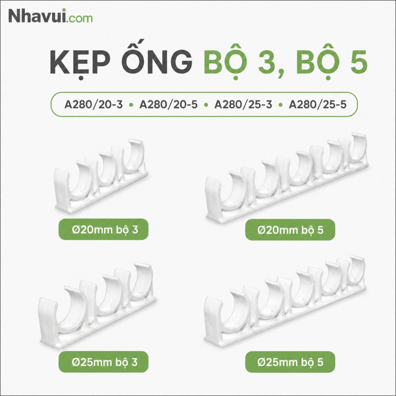 Kẹp ống MPE A280 bộ 3 bộ 5 dùng cho ống luồn điện Ø20mm Ø25mm