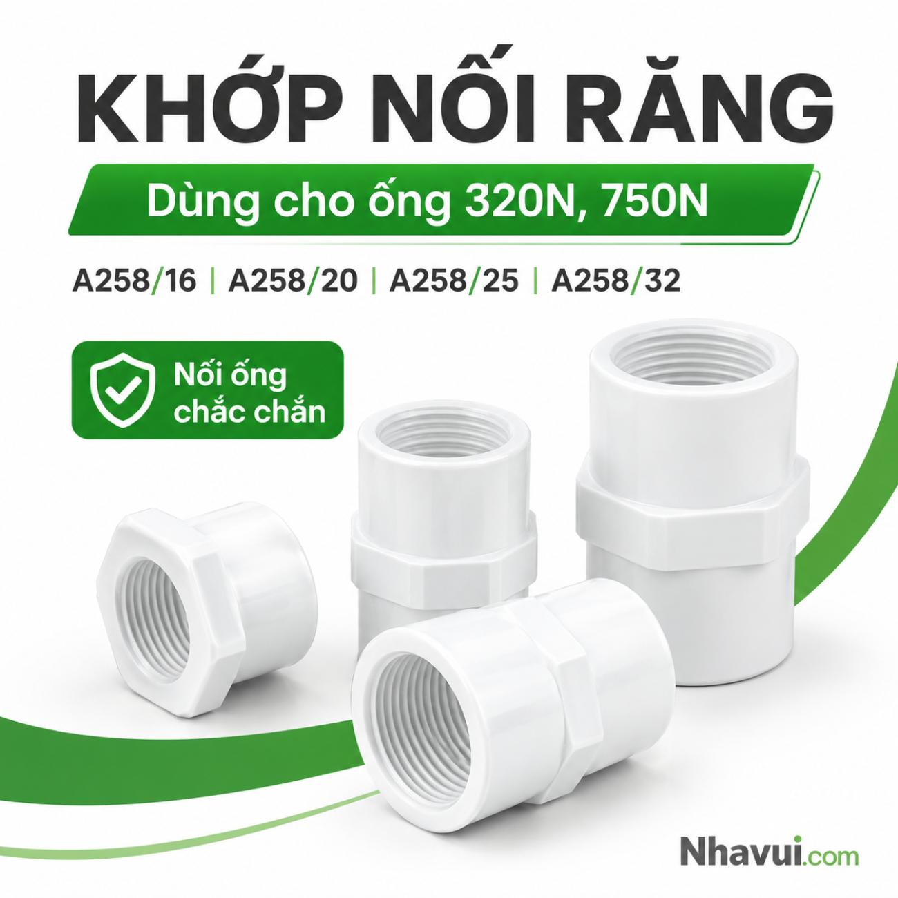 Khớp nối răng dùng cho ống 320N, 750N A258 đường kính Ø16–Ø32