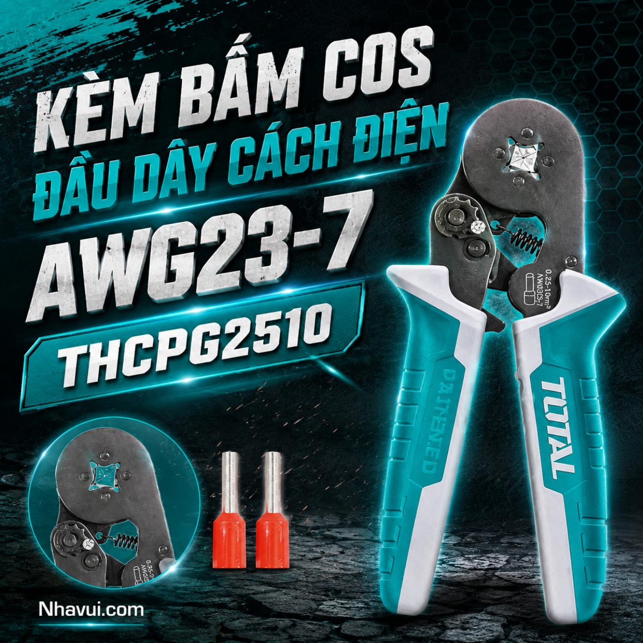 Kìm bấm cos đầu dây cách điện AWG 23–7 Total THCPG2510
