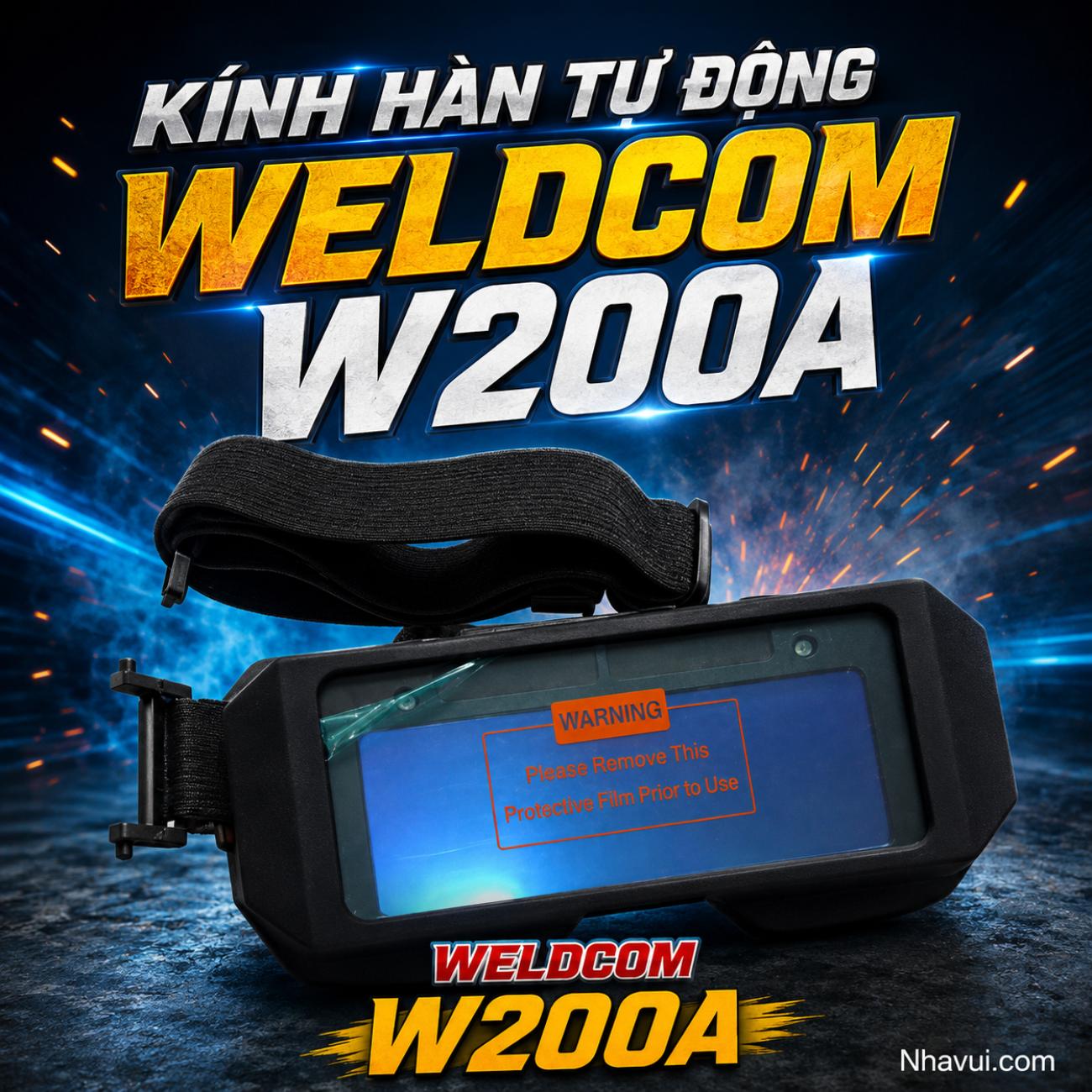 Kính hàn tự động Weldcom W200A 2 cảm biến, kính quan sát 98 × 34mm