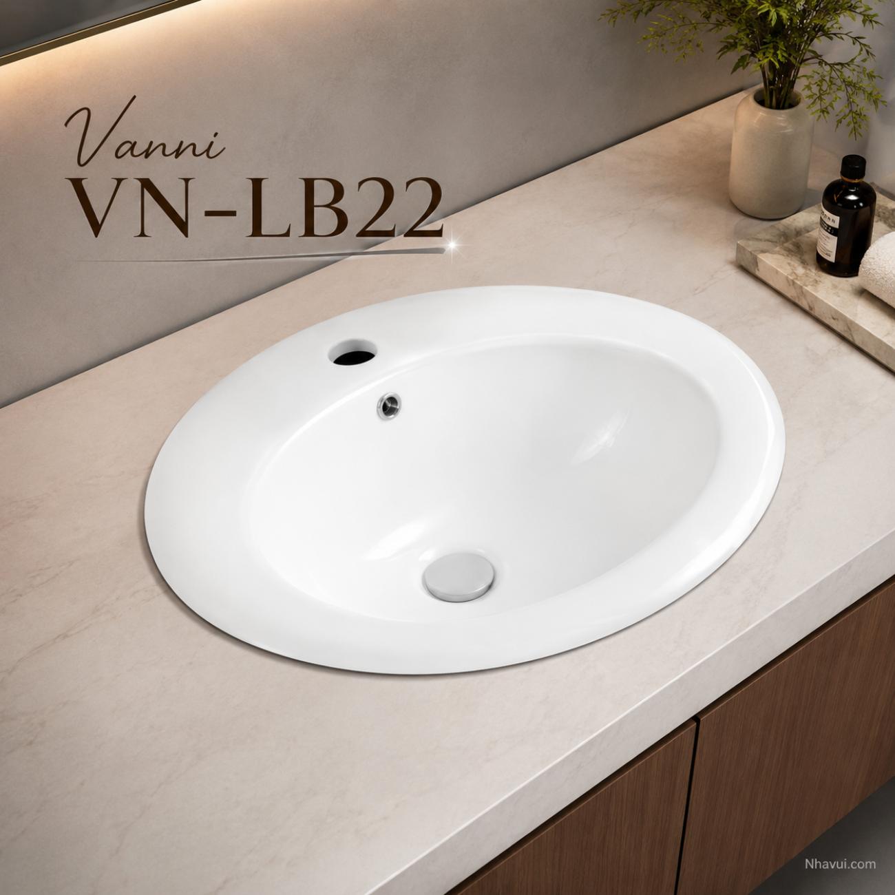 Lavabo bán âm Vanni VN-LB22 trắng oval 510 x 450 x 200mm