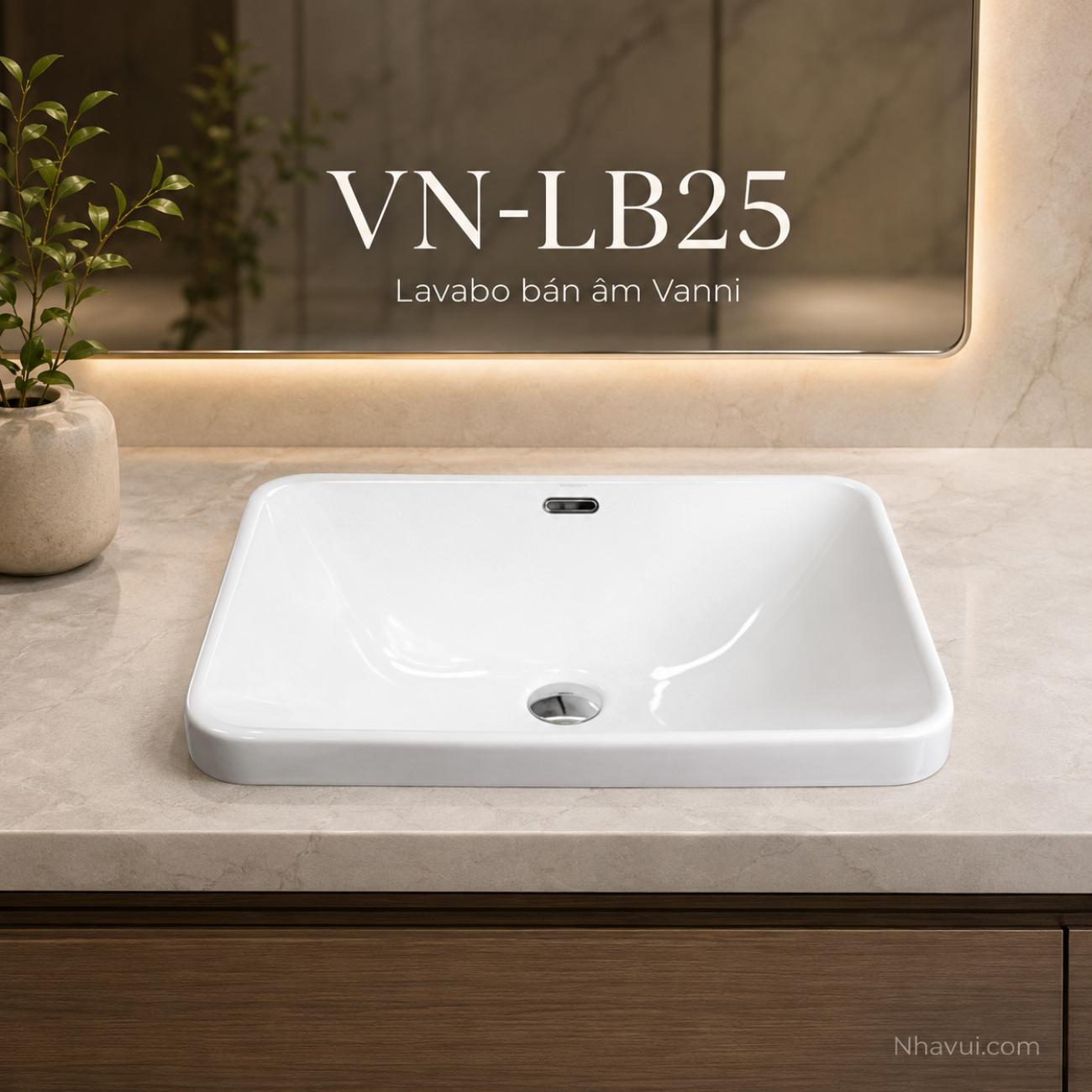 Lavabo bán âm Vanni VN-LB25 trắng 575 x 410 x 175mm