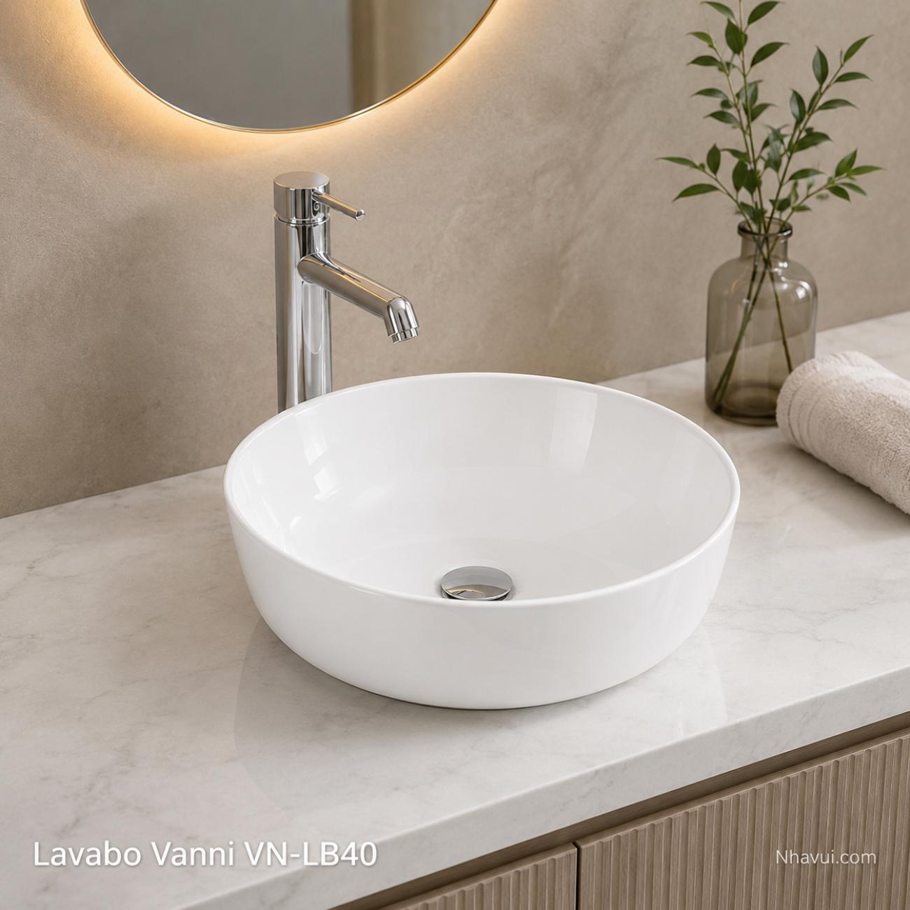 Lavabo đặt bàn tròn Vanni VN-LB40 kích thước 420 x 420 x 140mm