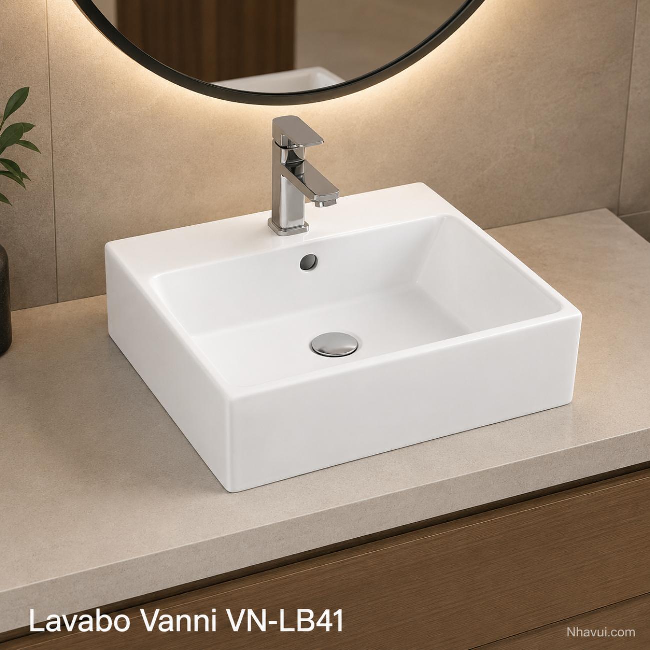 Lavabo đặt bàn và treo tường Vanni VN-LB41 kích thước 410 x 410 x 150mm