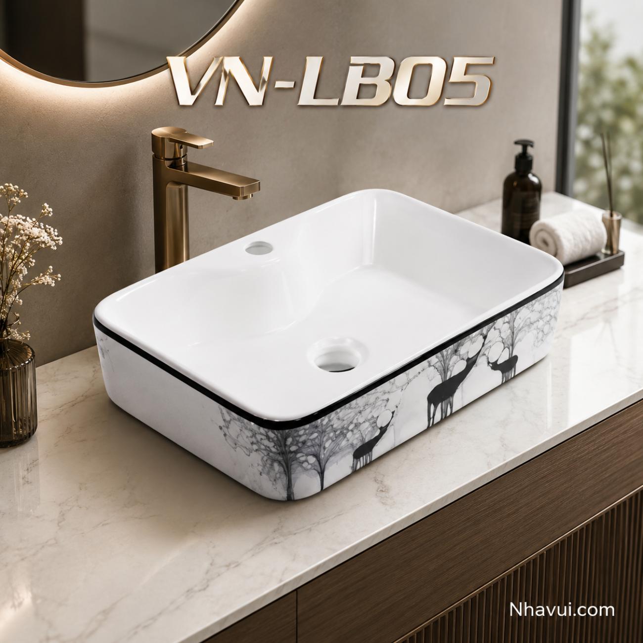 Lavabo đặt bàn Vanni VN-LB05 họa tiết đen trắng kích thước 480 x 370 x 130mm
