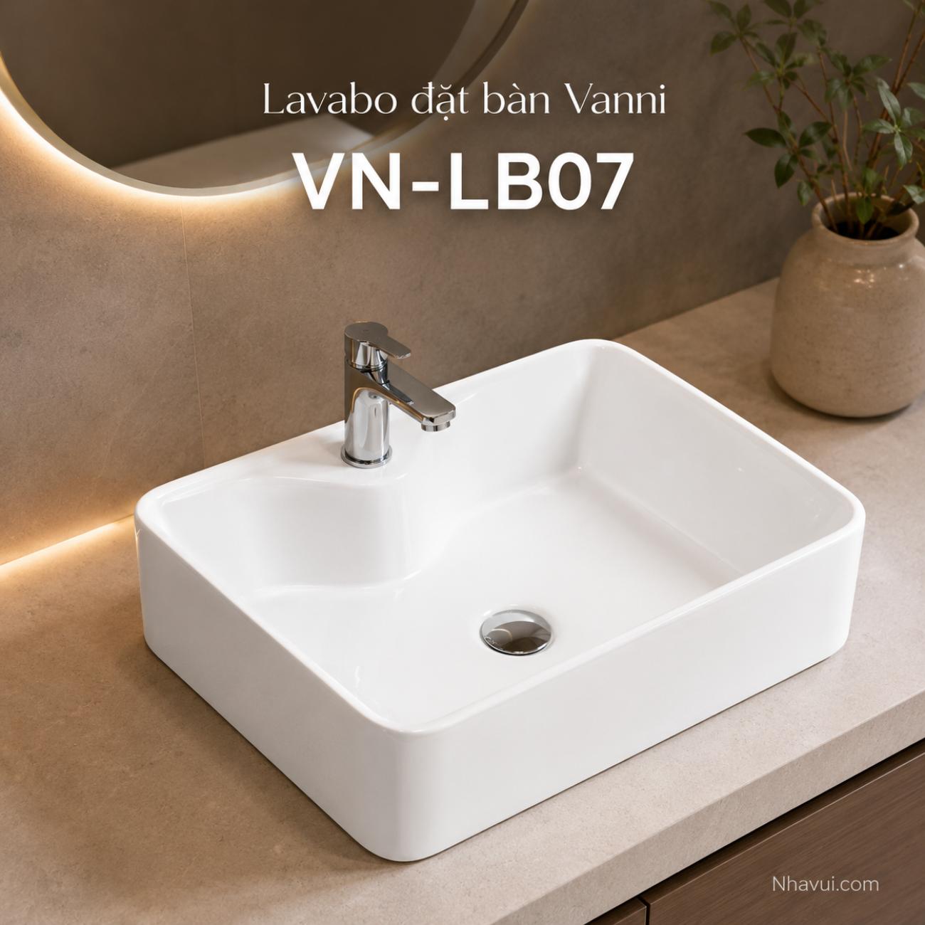Lavabo đặt bàn Vanni VN-LB07 kích thước 480 x 370 x 130mm