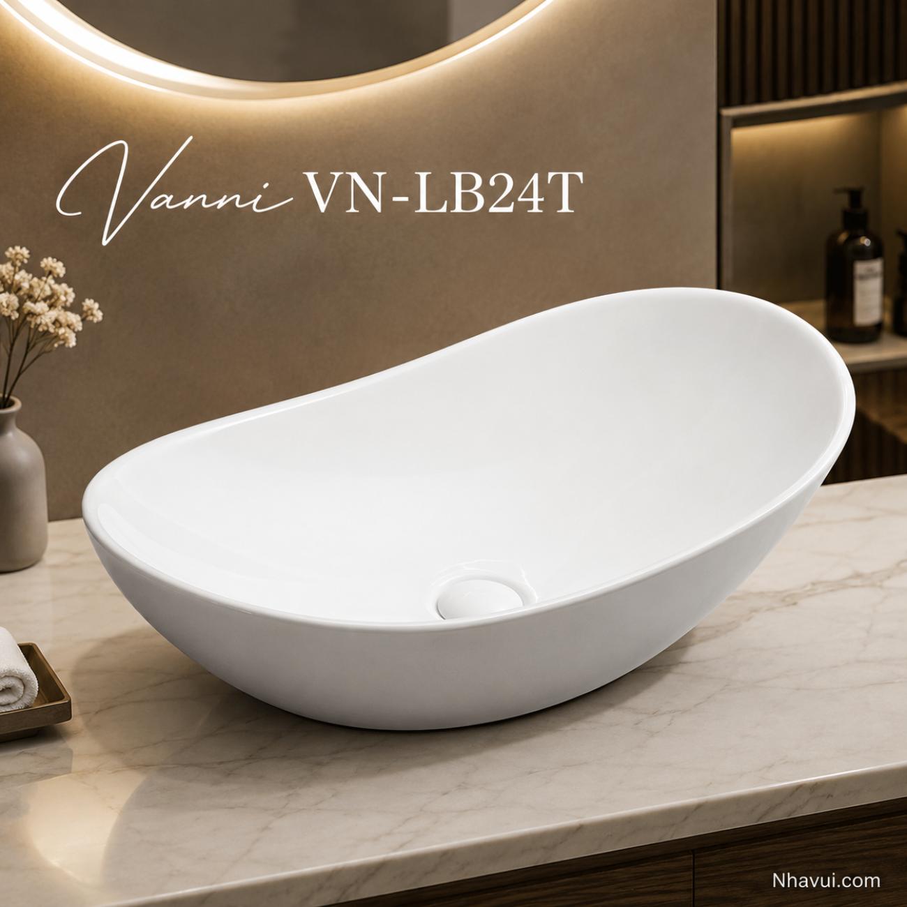 Lavabo đặt bàn Vanni VN-LB24T dáng thuyền trắng 600 x 360 x 150mm