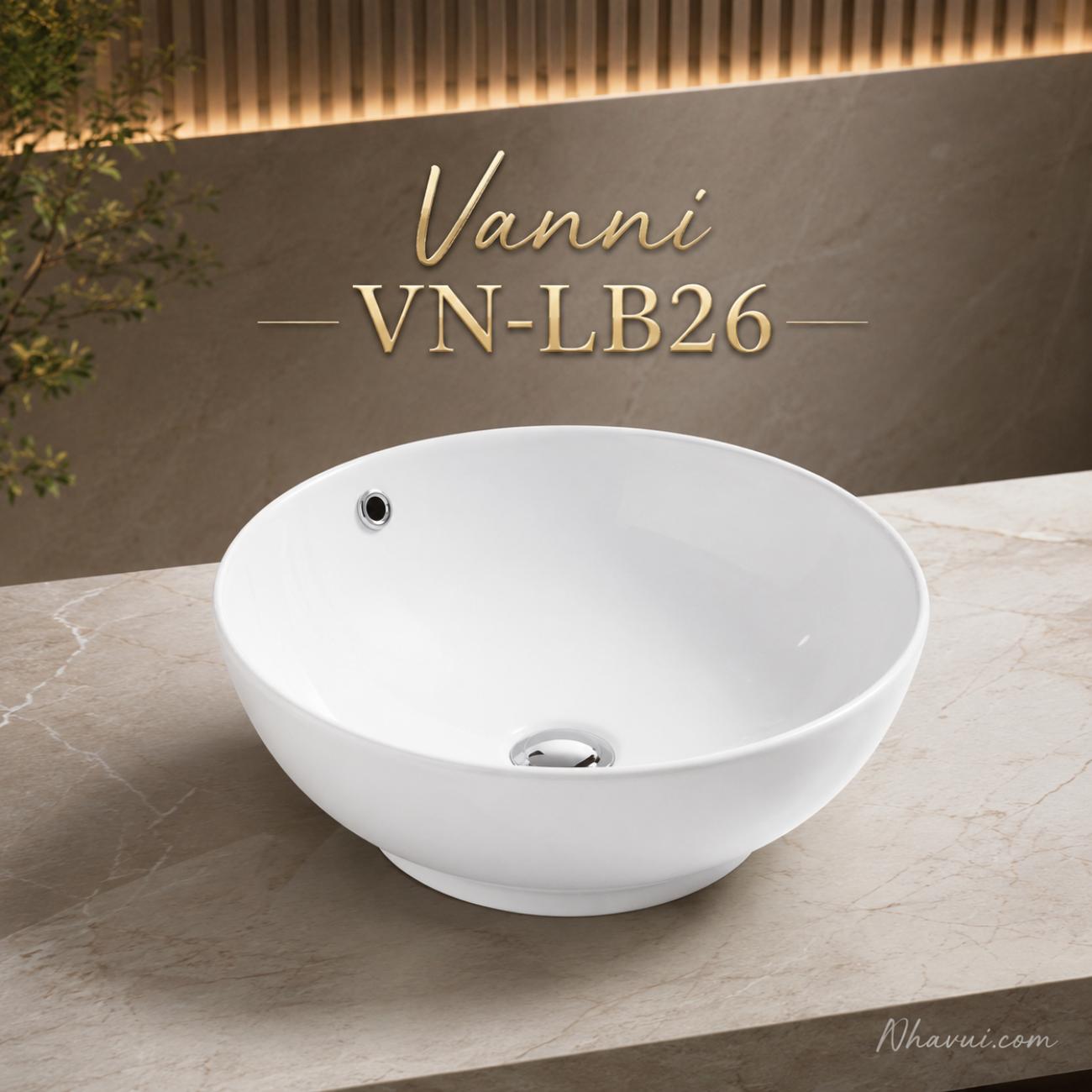 Lavabo đặt bàn Vanni VN-LB26 tròn trắng 360 x 360 x 170mm