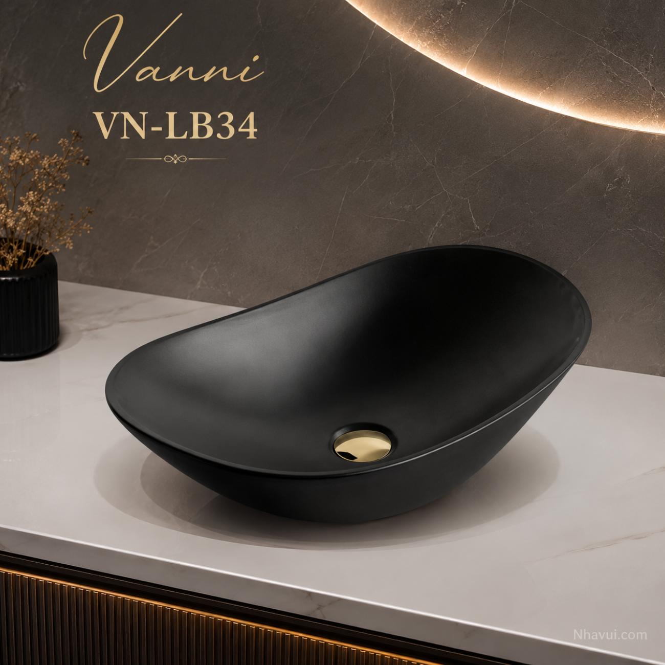 Lavabo đặt bàn Vanni VN-LB34 dáng thuyền màu đen 600 x 360 x 150mm