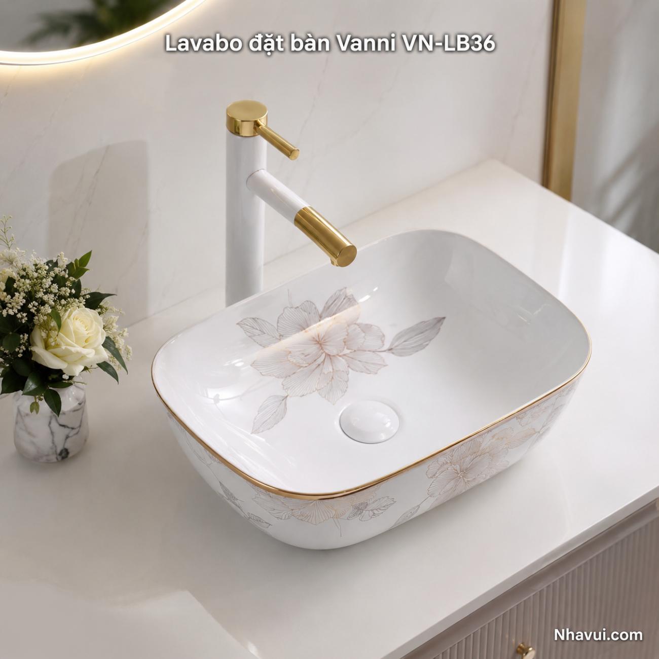 Lavabo đặt bàn Vanni VN-LB36 kích thước 460 x 330 x 155mm