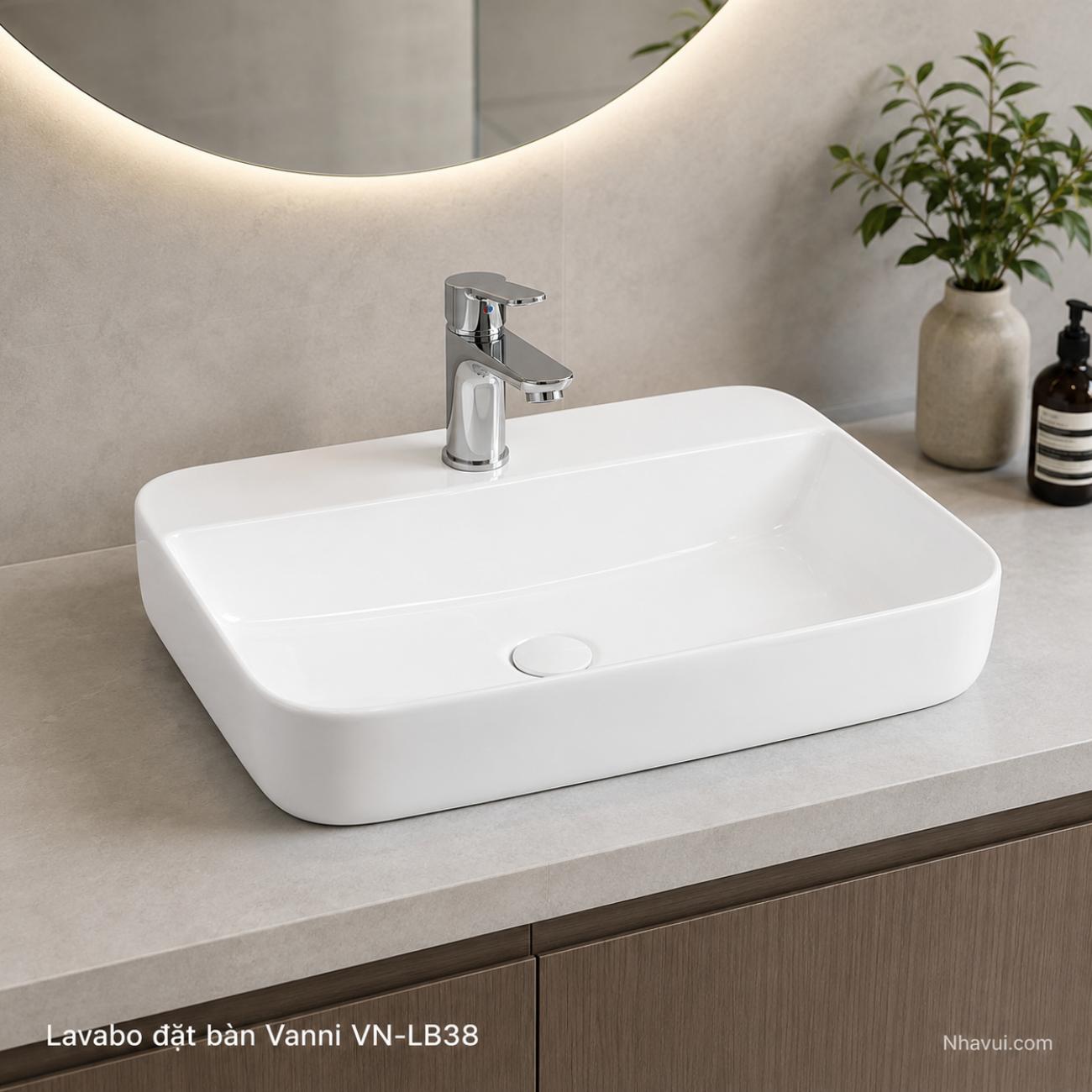 Lavabo đặt bàn Vanni VN-LB38 kích thước 500 x 400 x 140mm