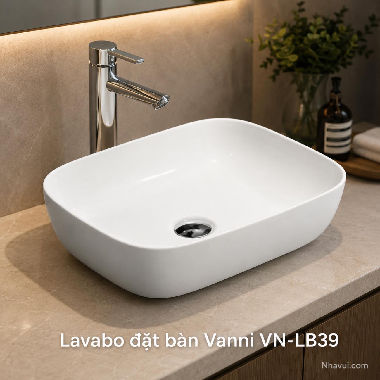Lavabo đặt bàn Vanni VN-LB39 kích thước 460 x 320 x 140mm