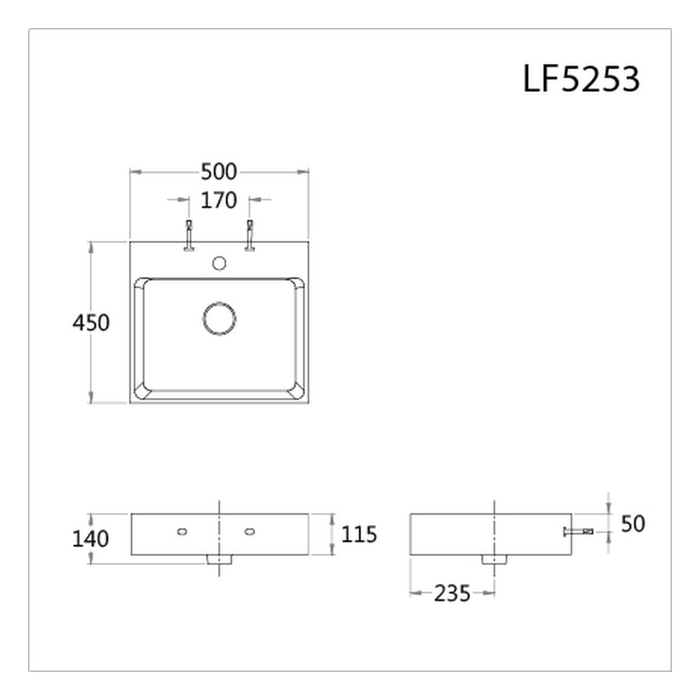 Lavabo đặt trên bàn Caesar LF5253 – 450 x 500 x 115 mm chính hãng, bảo hành 24 tháng