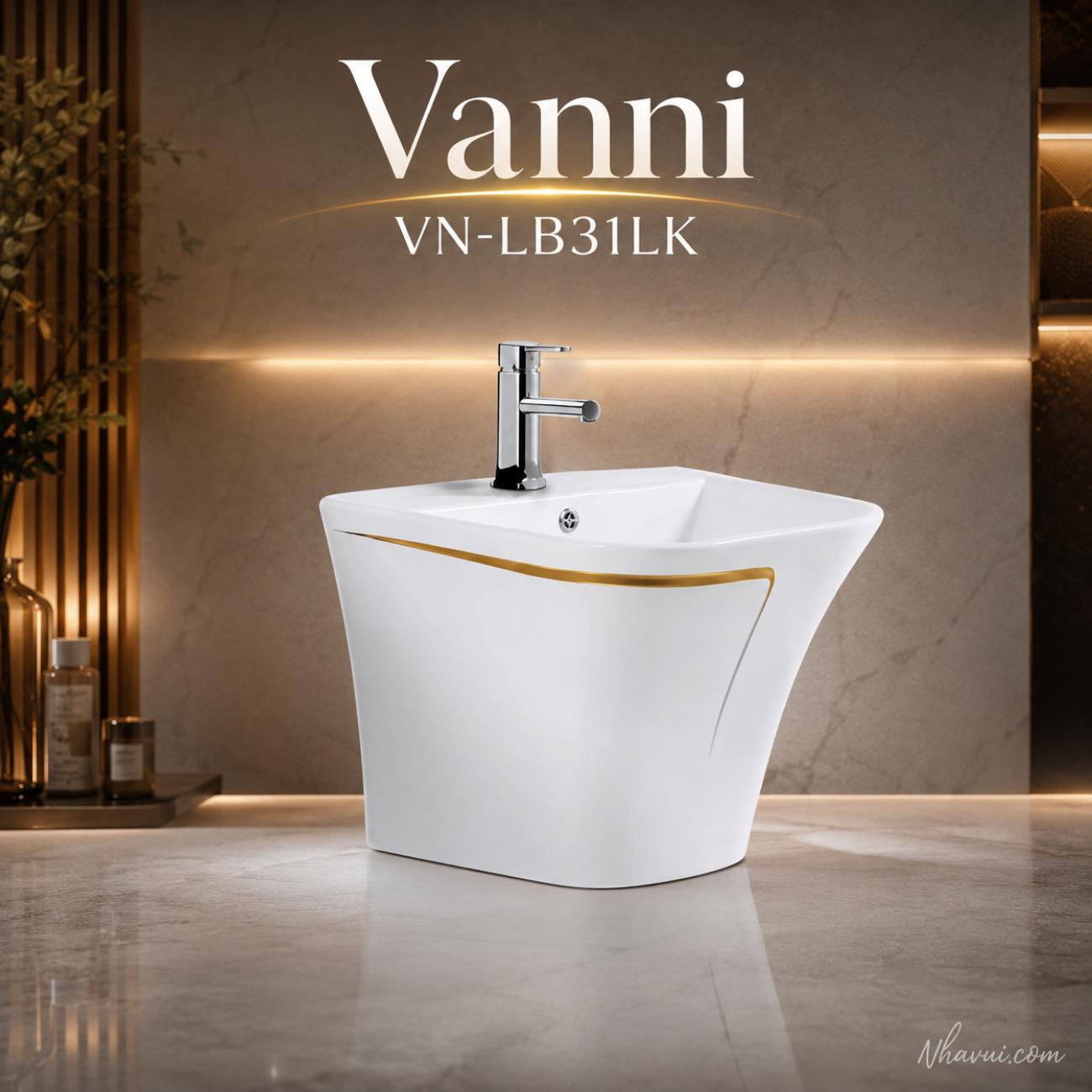 Lavabo liền khối Vanni VN-LB31LK trắng viền vàng 500 x 450 x 390mm