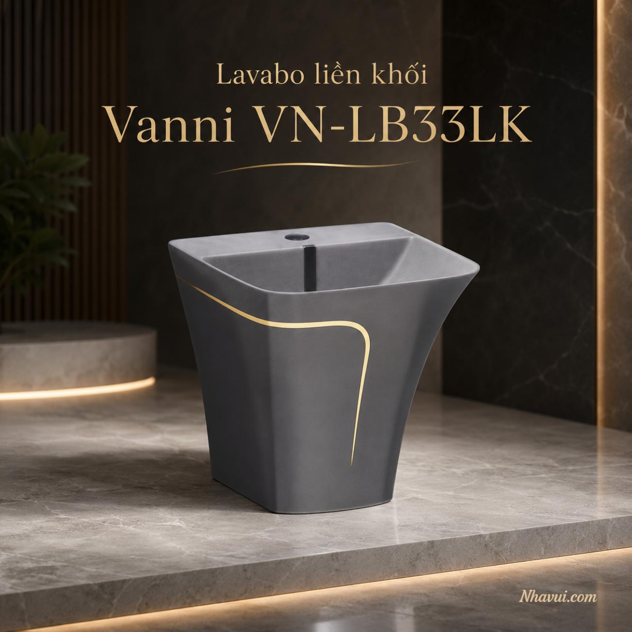 Lavabo liền khối Vanni VN-LB33LK xám viền vàng 500 x 450 x 390mm