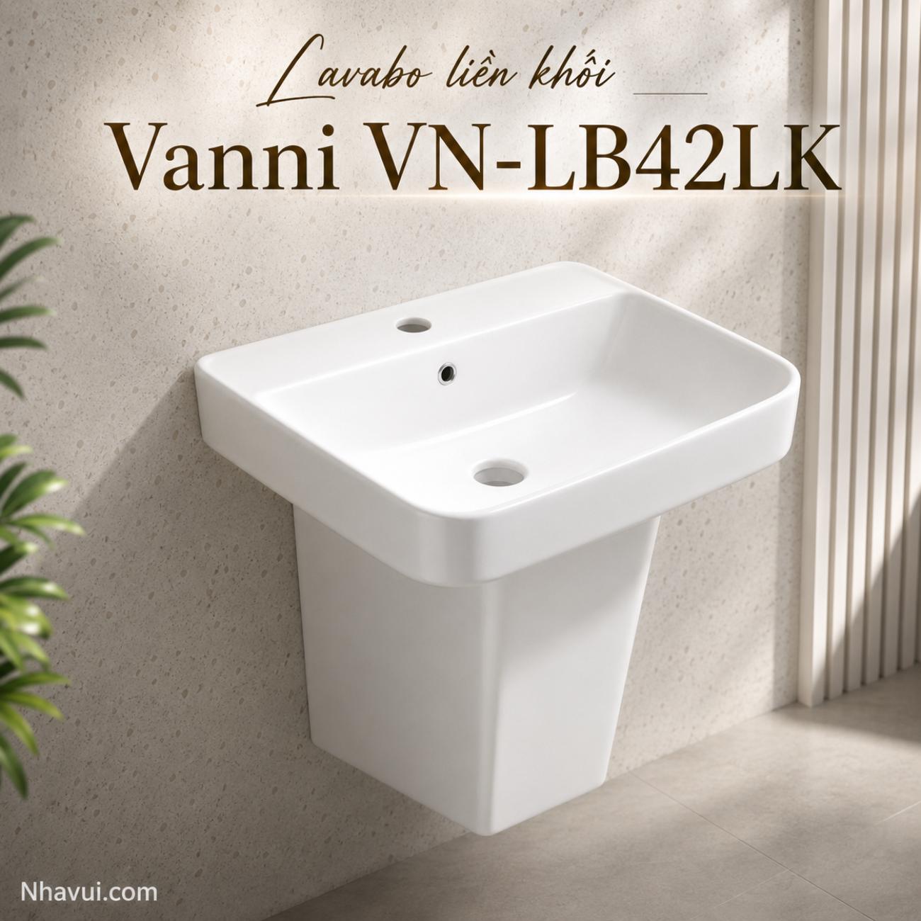 Lavabo liền khối Vanni VN-LB42LK trắng 540 x 400 x 450mm
