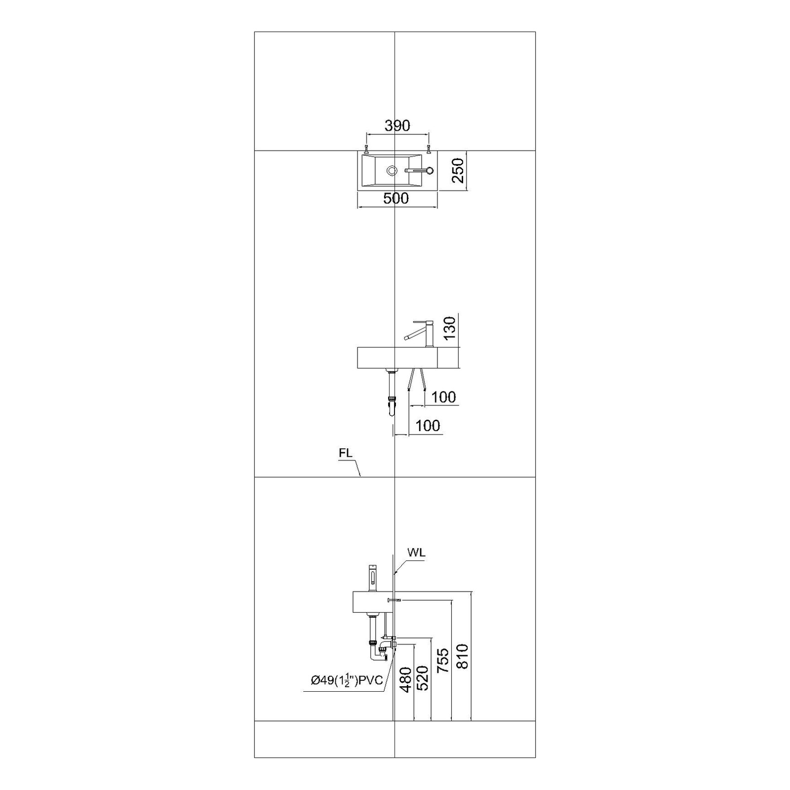 Lavabo vuông treo Caesar LF5239S – 250 x 500 x130 mm chính hãng, bảo hành 24 tháng