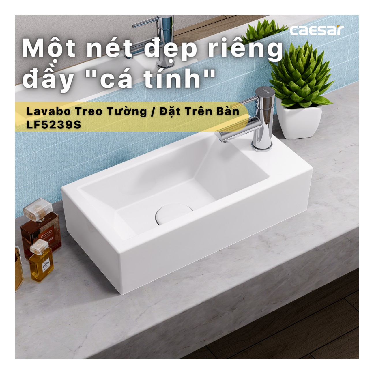 Lavabo vuông treo Caesar LF5239S – 250 x 500 x130 mm chính hãng, bảo hành 24 tháng