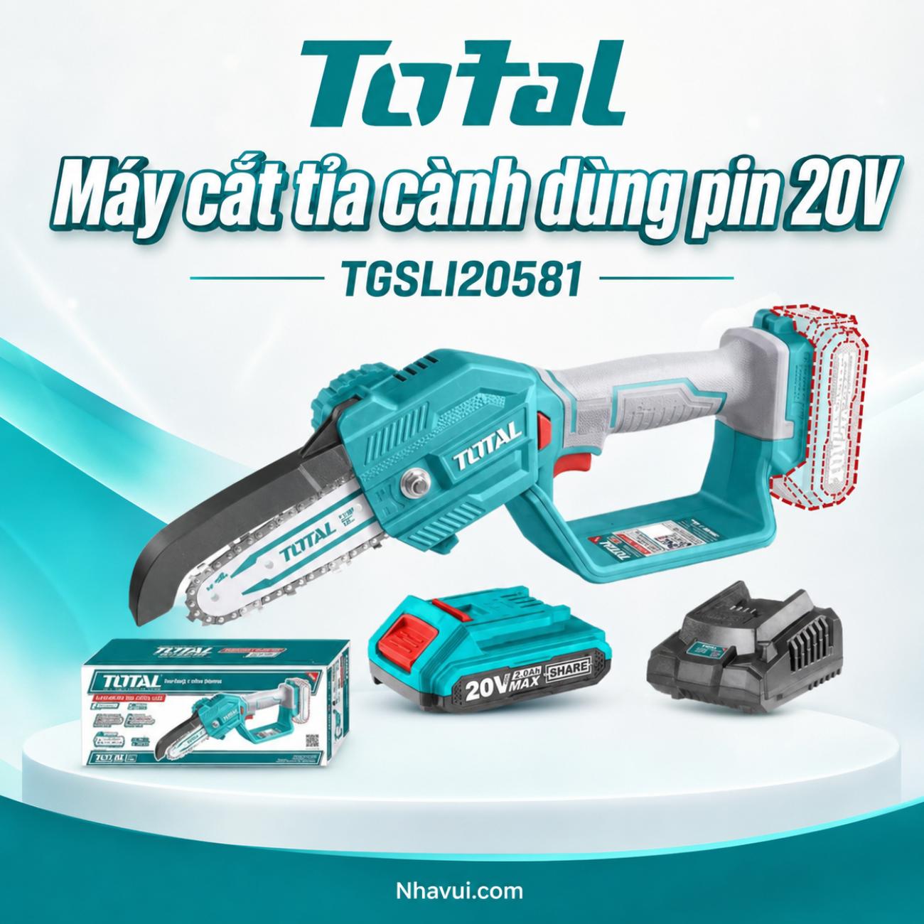 Máy cắt tỉa cành dùng pin 20V Total TGSLI20581 (1 Pin 2.0Ah & Sạc)