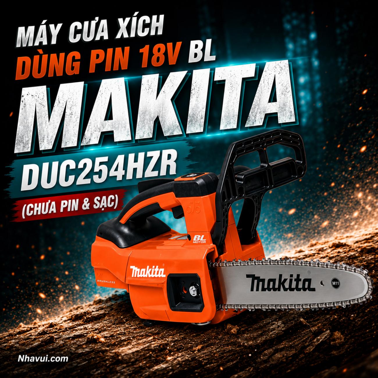 Máy cưa xích dùng pin 18V BL Makita DUC254HZR (Chưa Pin & Sạc)