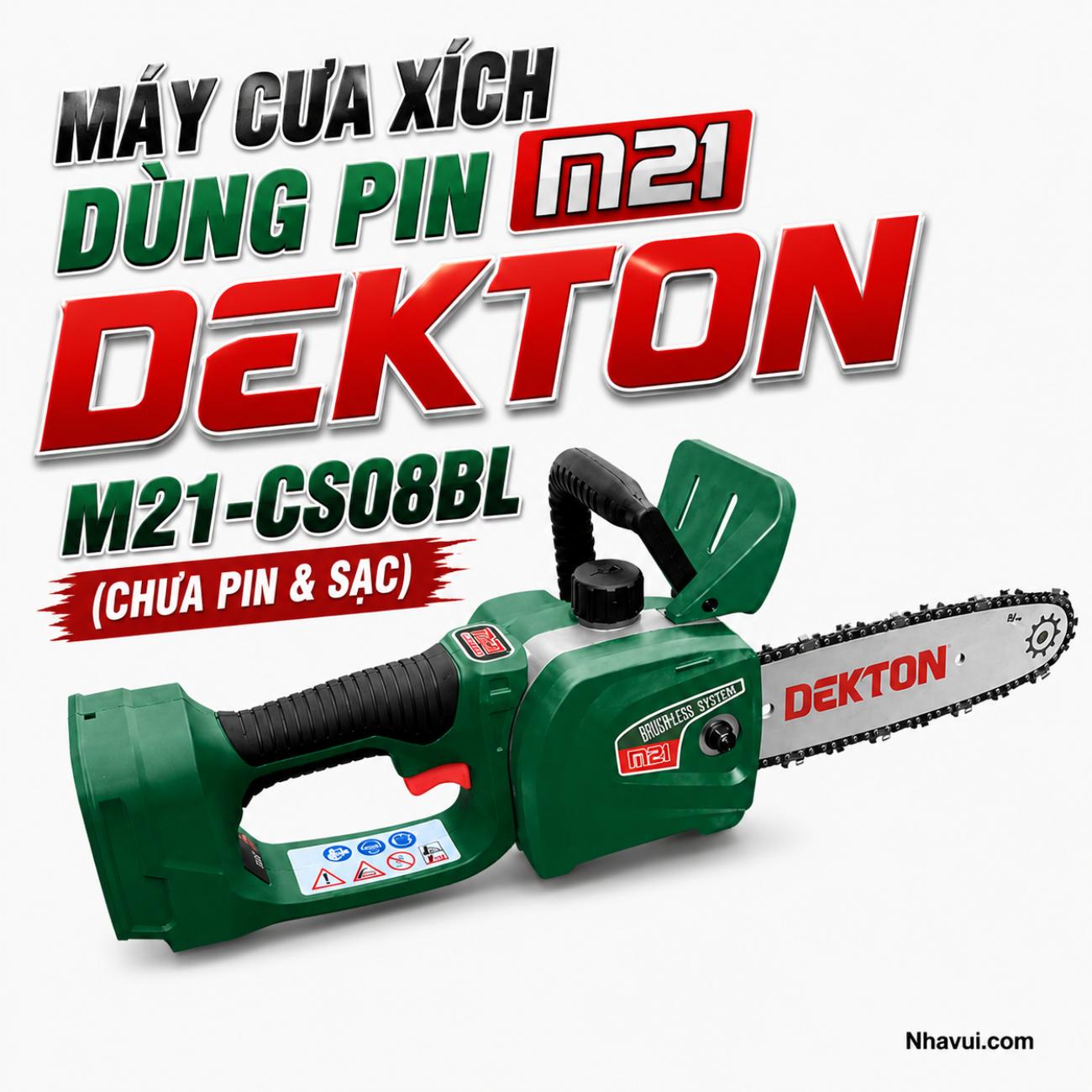 Máy cưa xích dùng pin 21V Dekton M21-CS08BL (Chưa Pin & Sạc)