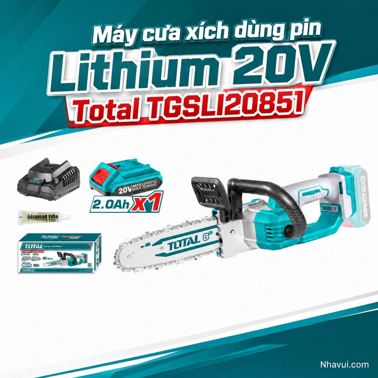 Máy cưa xích dùng pin Lithium 20V Total TGSLI20851